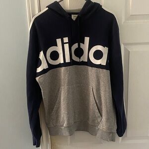 Adidas Men's Blue and Gray Logo Hoodie